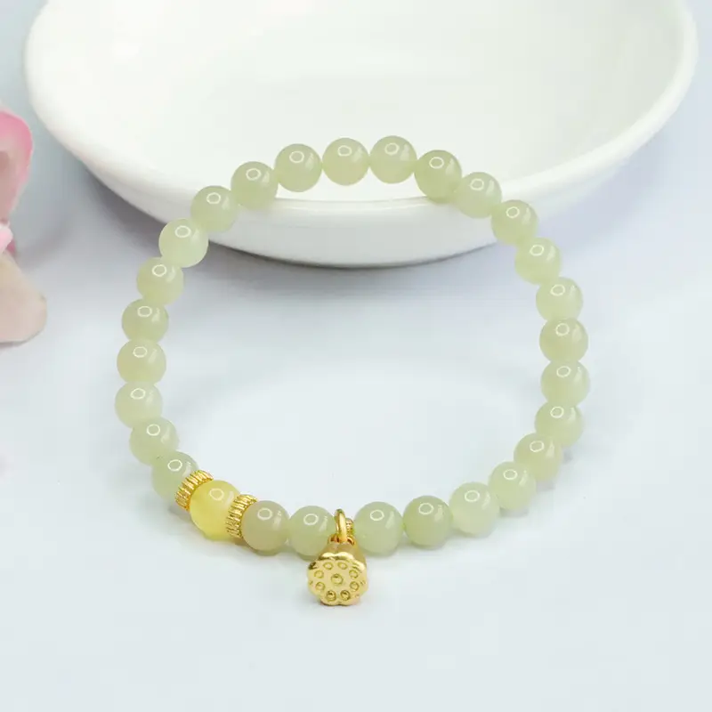 Guan Yu Jade Clear Water Bracelet with Lotus Charm — feature 7