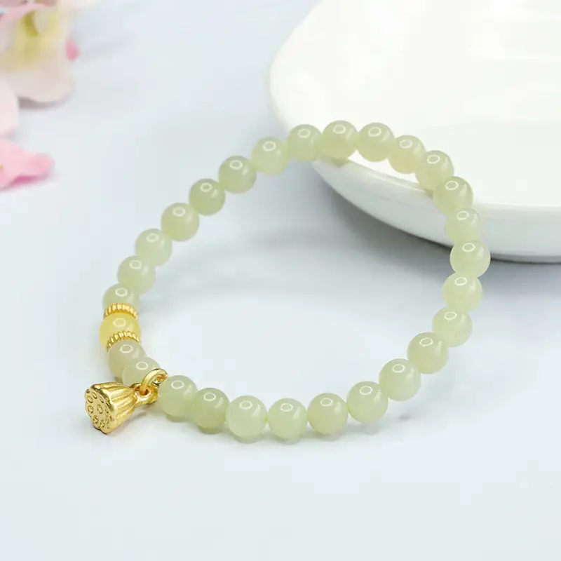 Guan Yu Jade Clear Water Bracelet with Lotus Charm — feature 8