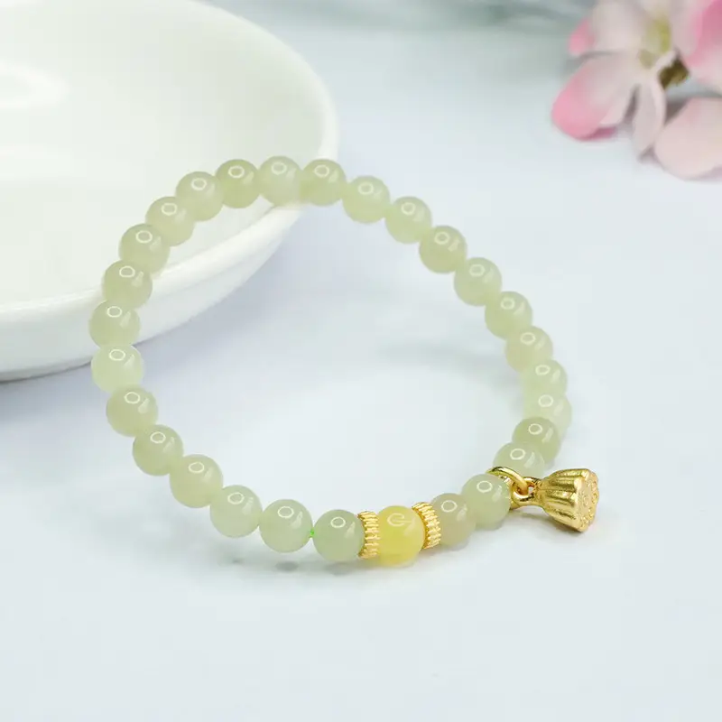 Guan Yu Jade Clear Water Bracelet with Lotus Charm — feature 9