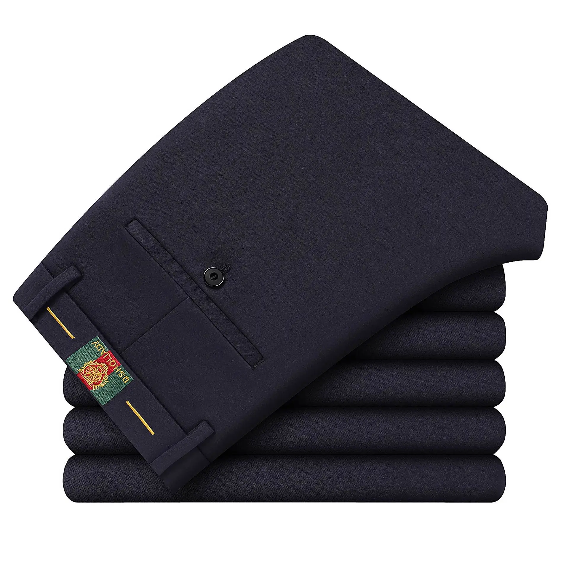 Men's Slim Fit Navy Blue Embroidered Business Pants