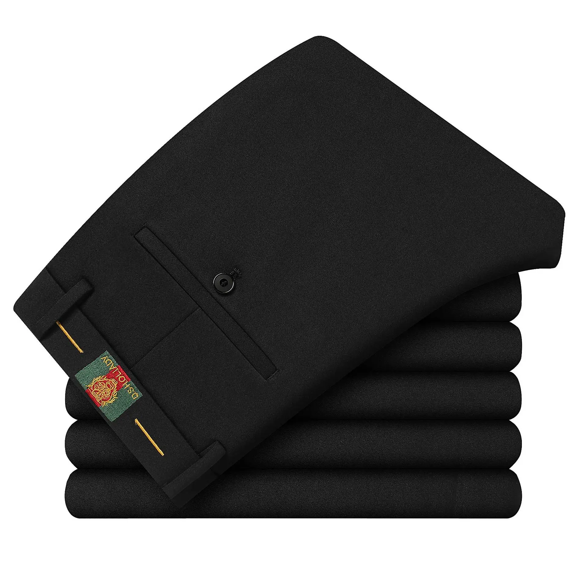 Men's Slim Fit Navy Blue Embroidered Business Pants