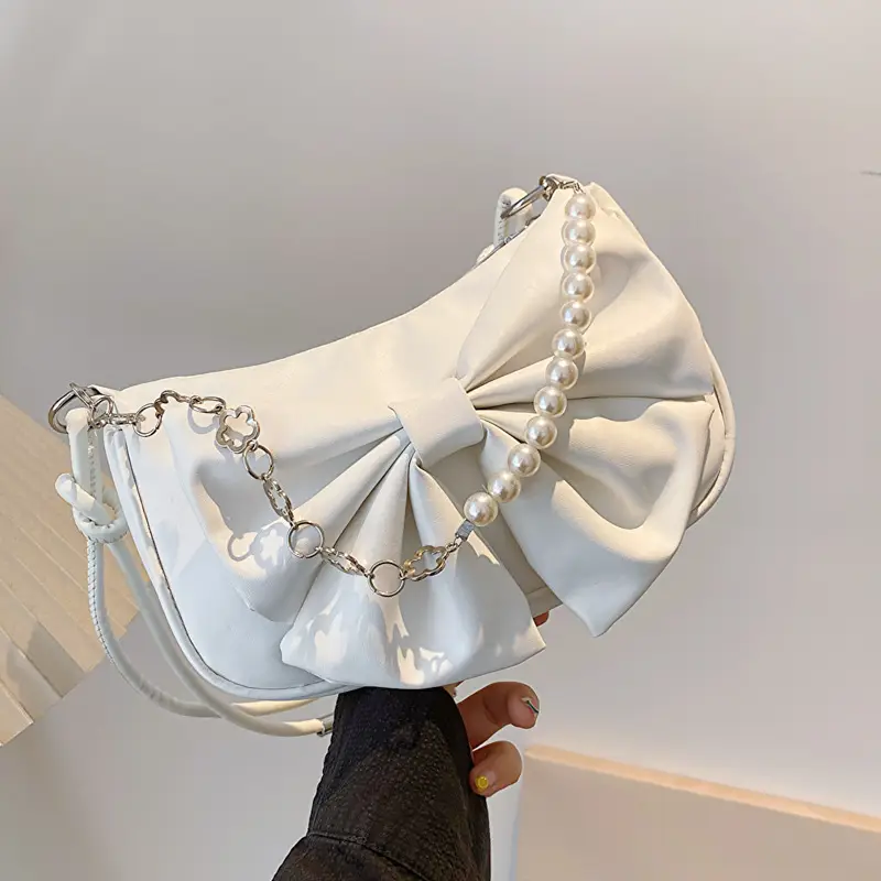Pink Pearl Bow Shoulder Bag for Women