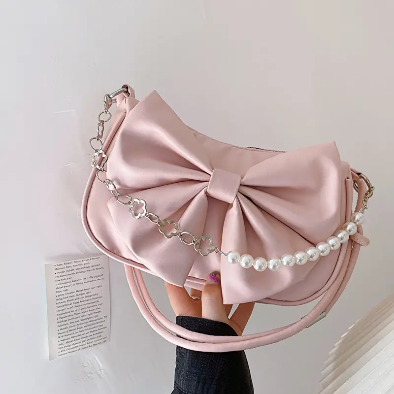 Pink Pearl Bow Shoulder Bag for Women