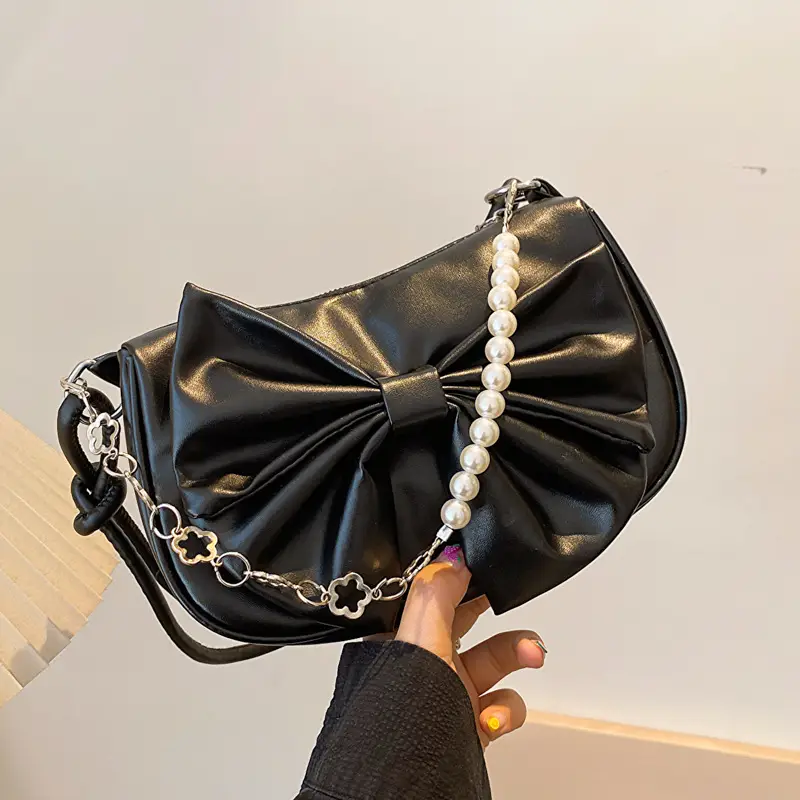 Pink Pearl Bow Shoulder Bag for Women