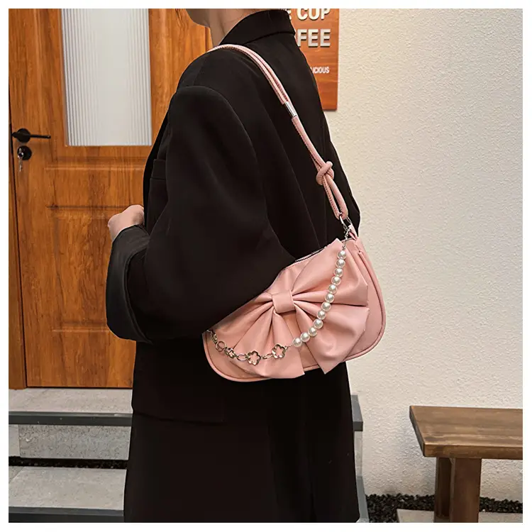 Pink Pearl Bow Shoulder Bag for Women — feature 11
