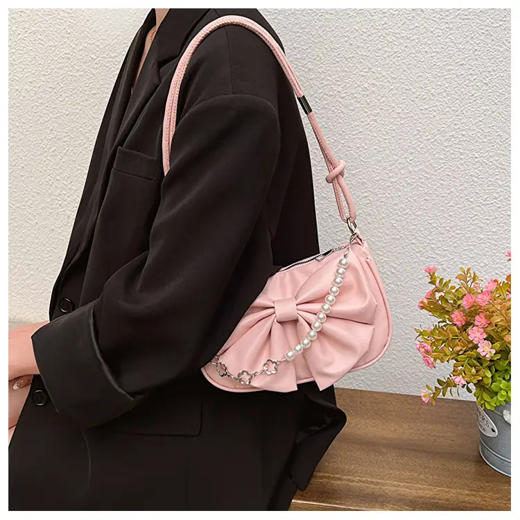 Pink Pearl Bow Shoulder Bag for Women — feature 12