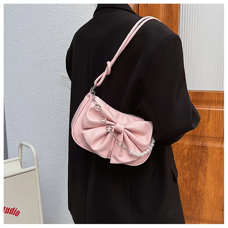 Pink Pearl Bow Shoulder Bag for Women — feature 13