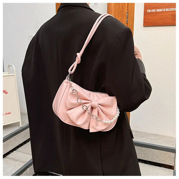 Pink Pearl Bow Shoulder Bag for Women — feature 14