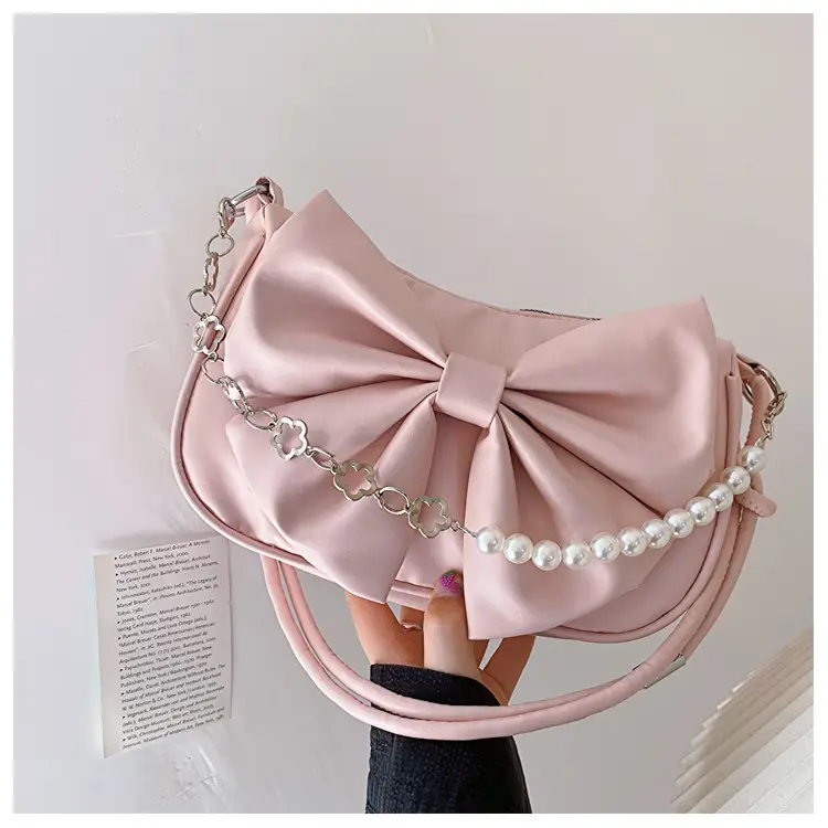 Pink Pearl Bow Shoulder Bag for Women — feature 25