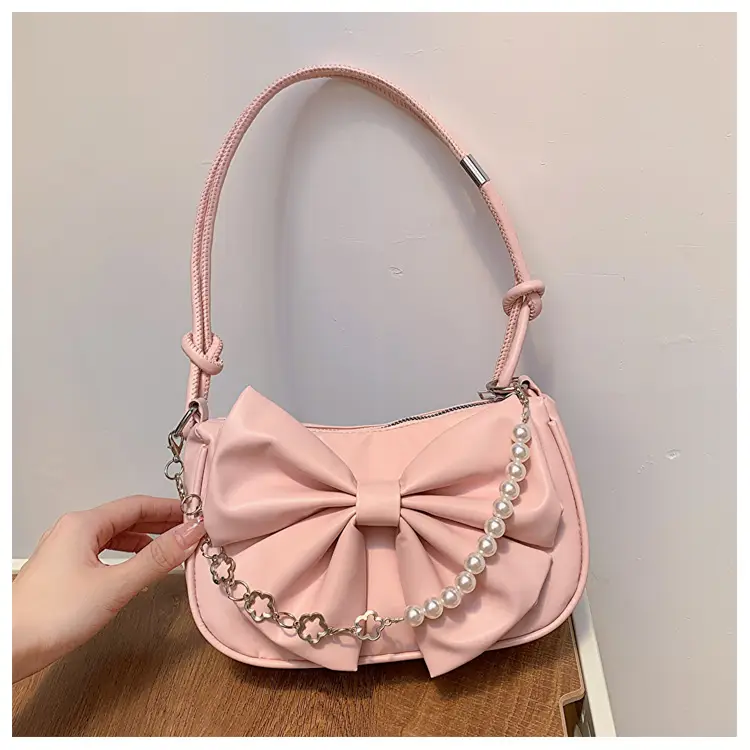 Pink Pearl Bow Shoulder Bag for Women — feature 26