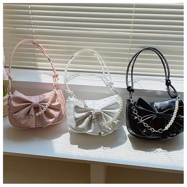 Pink Pearl Bow Shoulder Bag for Women — feature 27