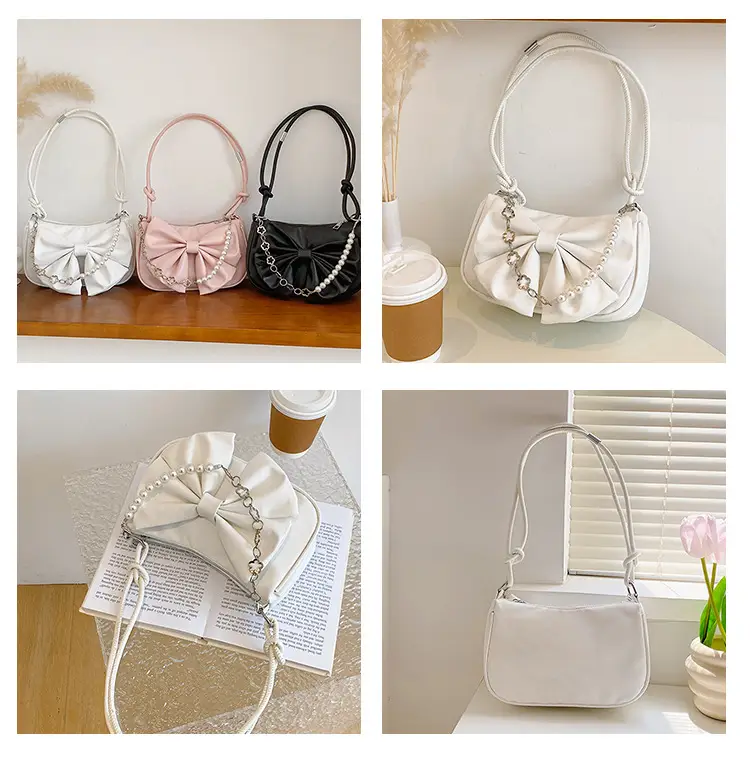 Pink Pearl Bow Shoulder Bag for Women — feature 6