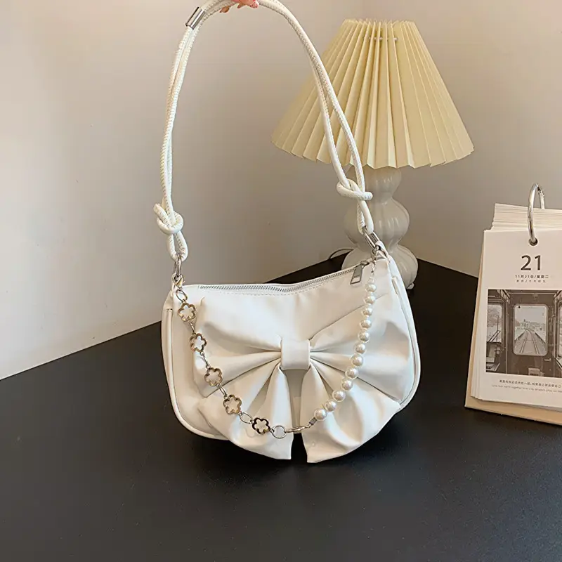 Pink Pearl Bow Shoulder Bag for Women