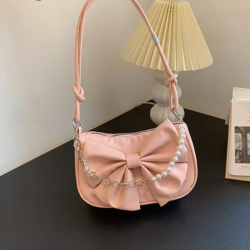 Pink Pearl Bow Shoulder Bag for Women