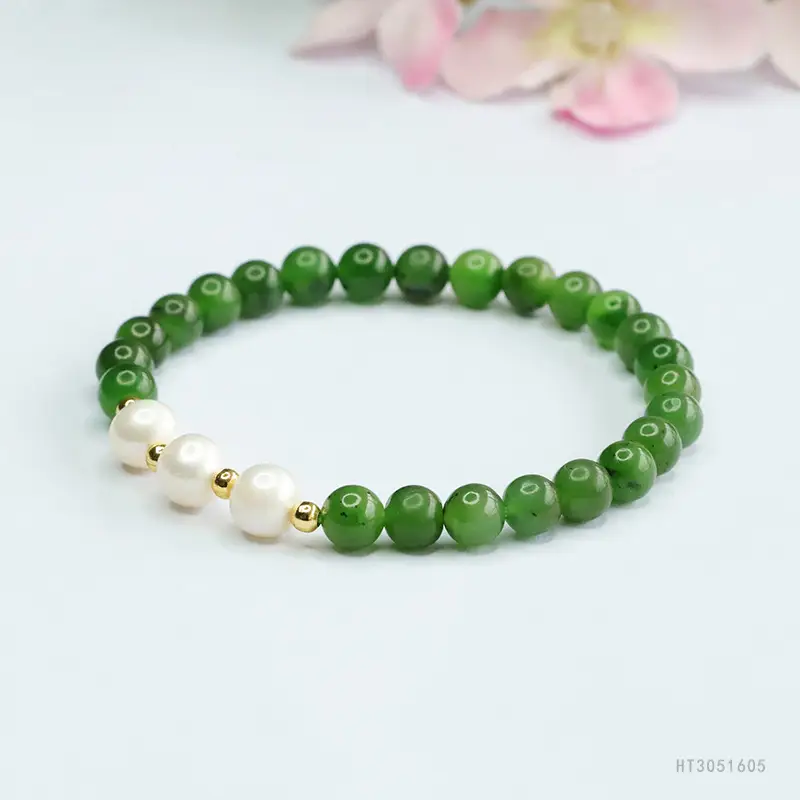 Green Jade Pearl Bracelet Ancient Style Jewelry - Image 3