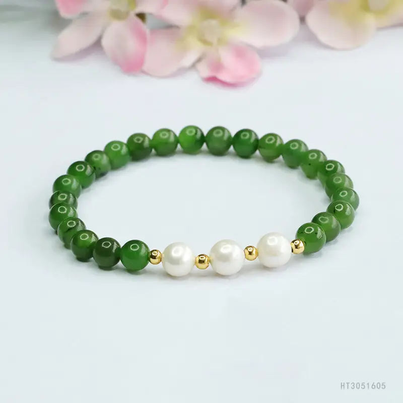 Green Jade Pearl Bracelet Ancient Style Jewelry - Image 4