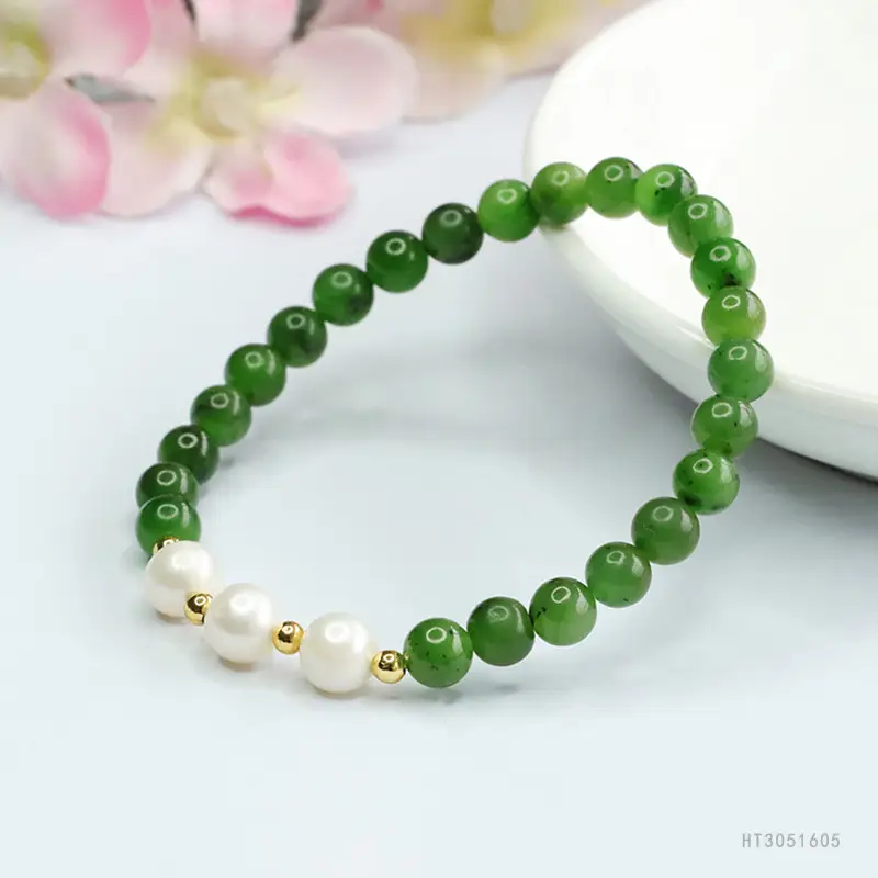 Green Jade Pearl Bracelet Ancient Style Jewelry - Image 5