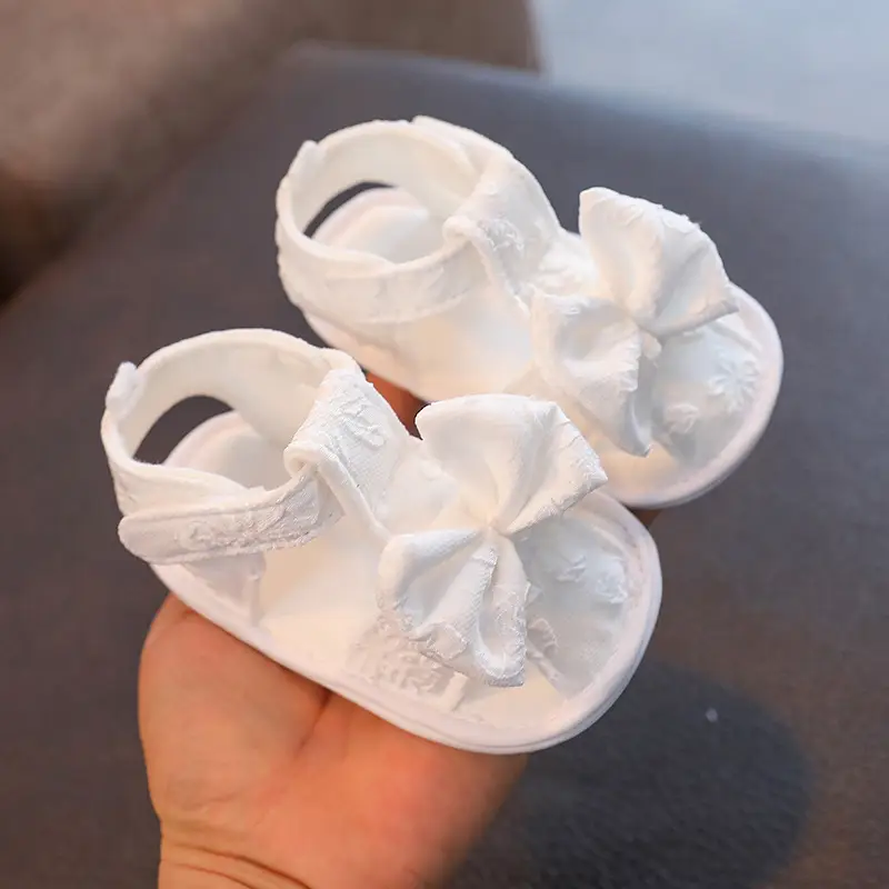 White Lace Bow Baby Sandals for Newborns