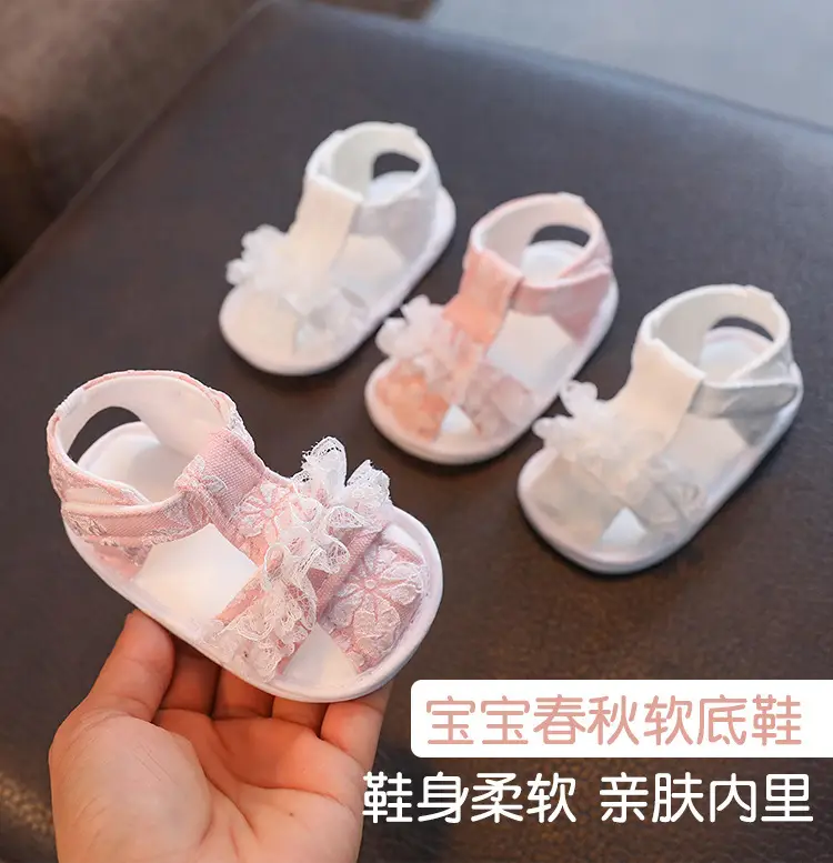 White Lace Bow Baby Sandals for Newborns — feature 1