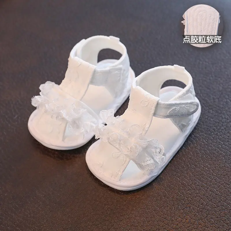 White Lace Bow Baby Sandals for Newborns