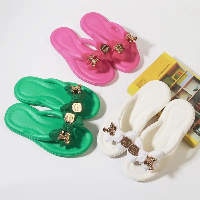 Green Bow Bear EVA Flip Flops for Women