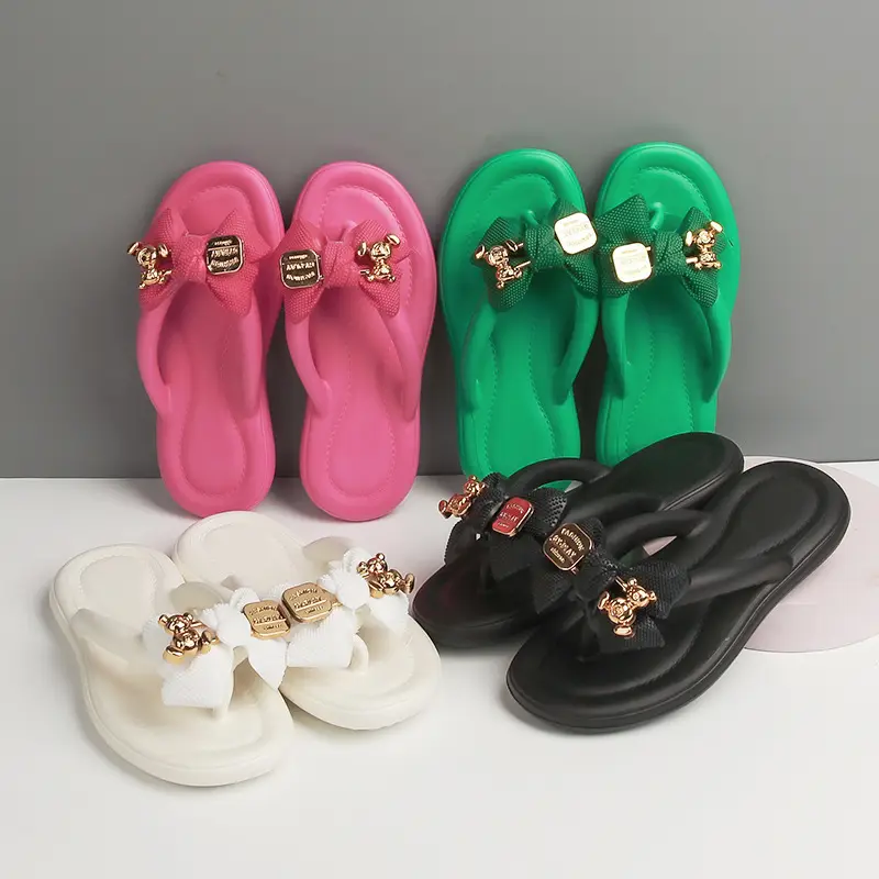 Green Bow Bear EVA Flip Flops for Women