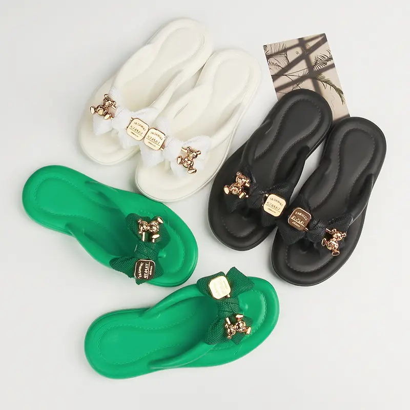 Green Bow Bear EVA Flip Flops for Women