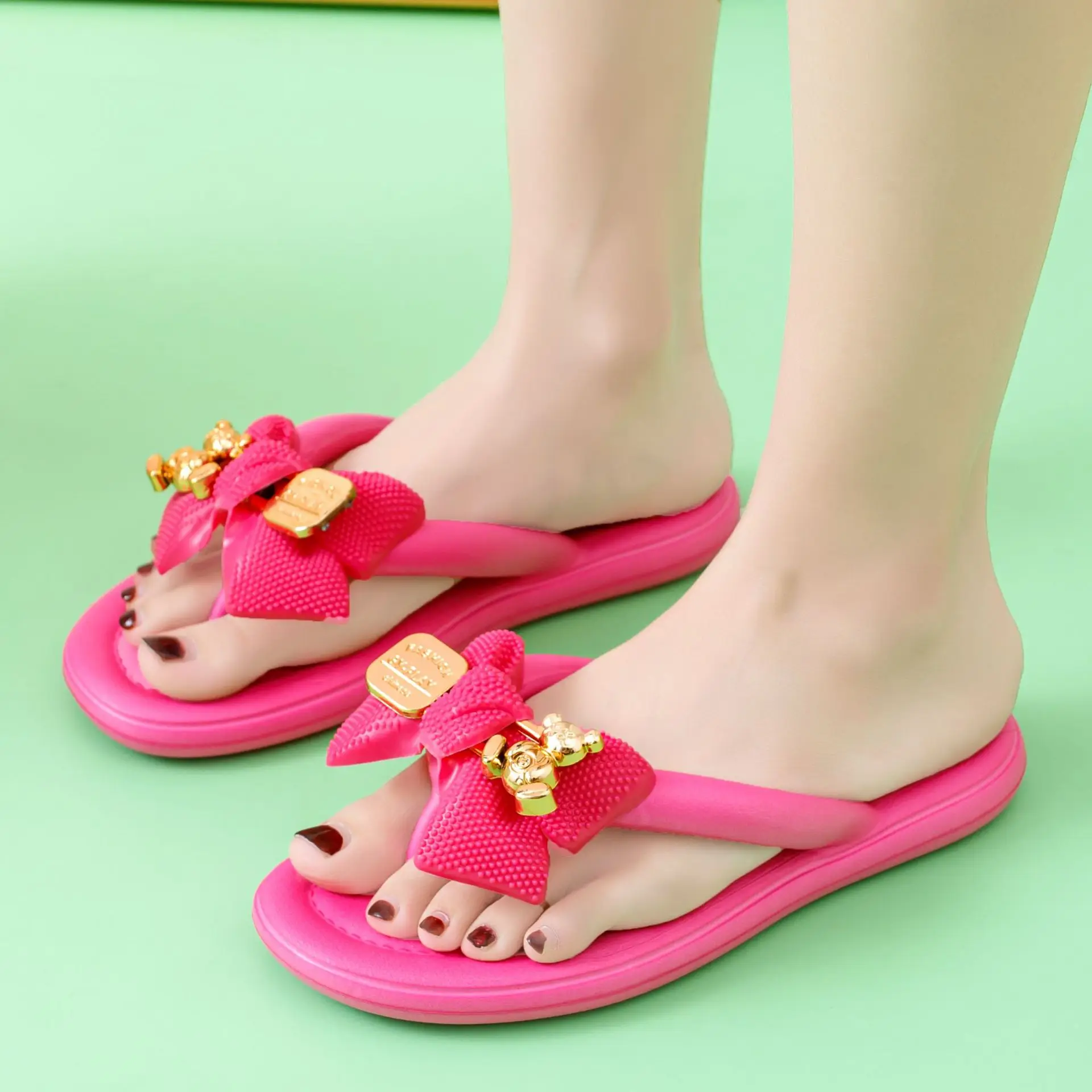 Green Bow Bear EVA Flip Flops for Women