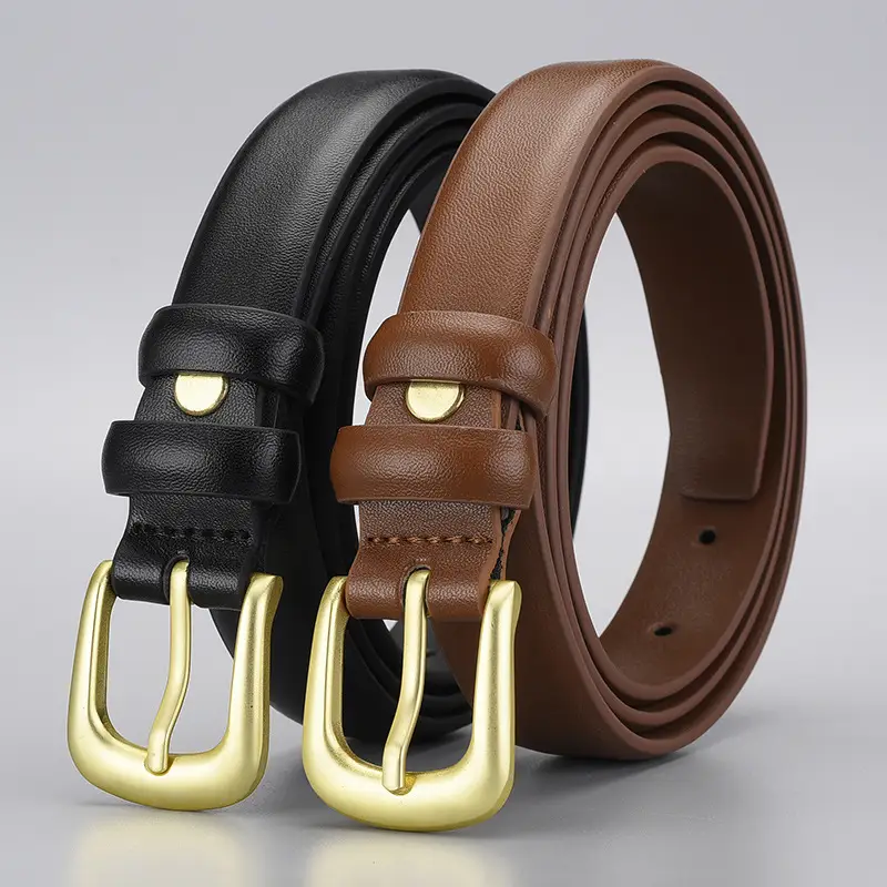 Black Gold Buckle Cowhide Belt for Women - Image 3