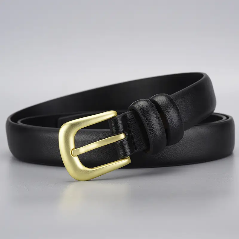 Black Gold Buckle Cowhide Belt for Women - Image 4