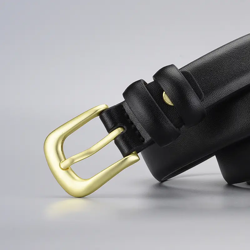 Black Gold Buckle Cowhide Belt for Women - Image 5