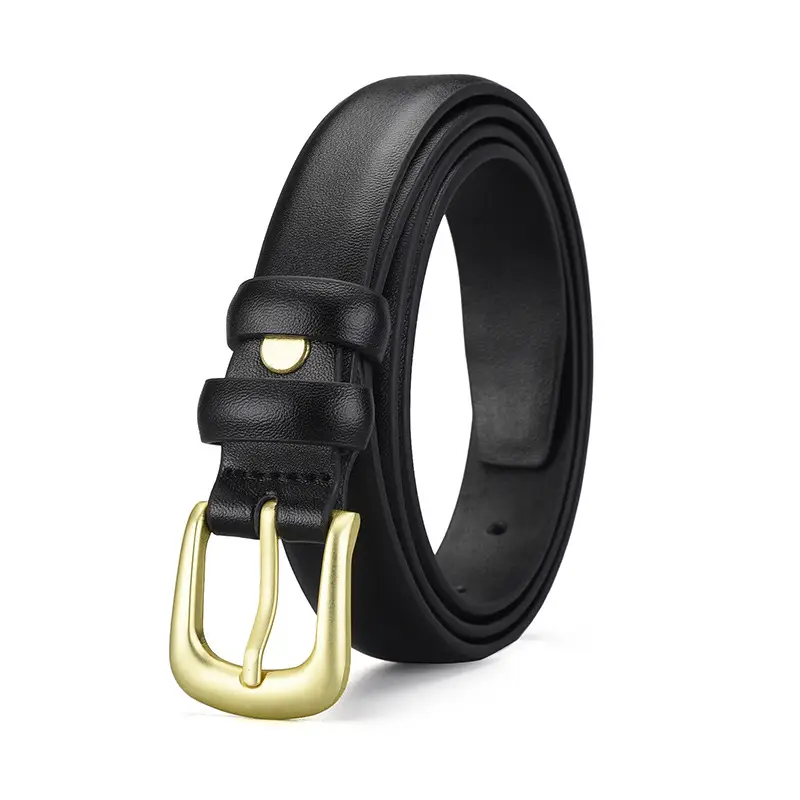Black Gold Buckle Cowhide Belt for Women - Image 7