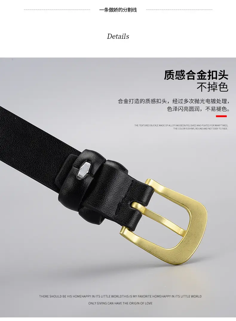 Black Gold Buckle Cowhide Belt for Women — feature 14