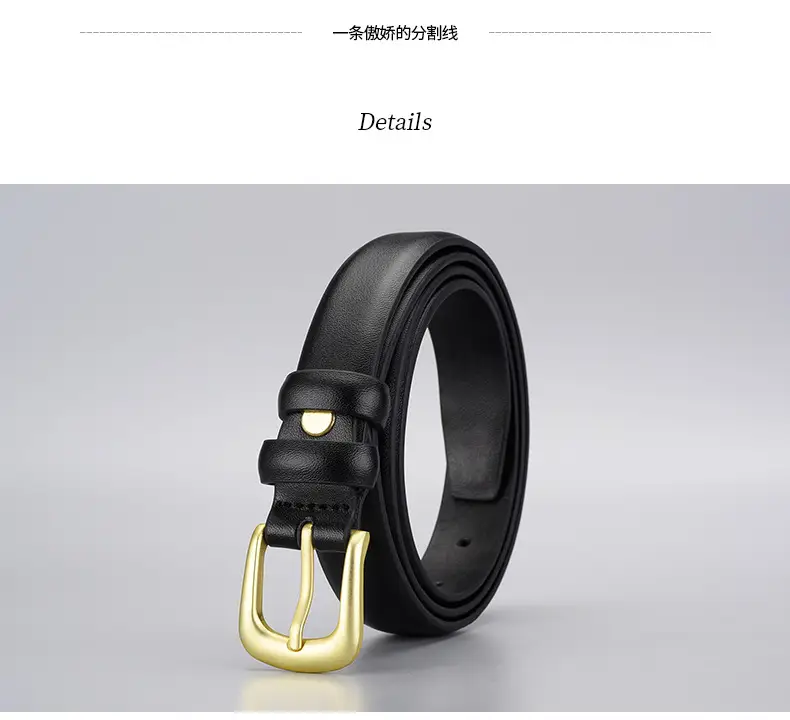 Black Gold Buckle Cowhide Belt for Women — feature 18