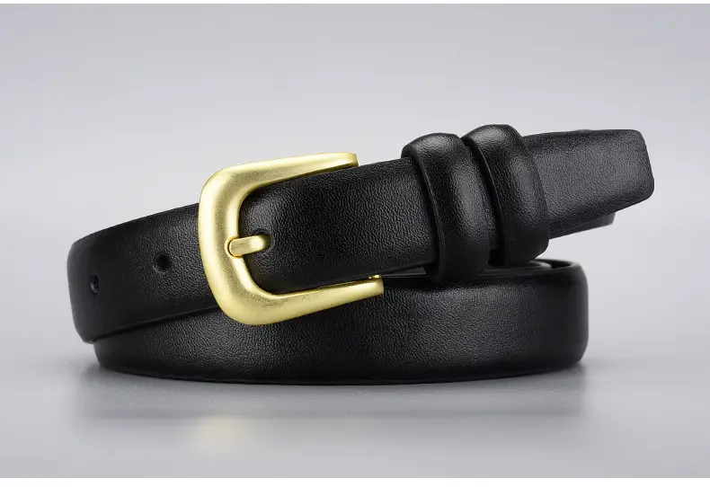 Black Gold Buckle Cowhide Belt for Women — feature 19