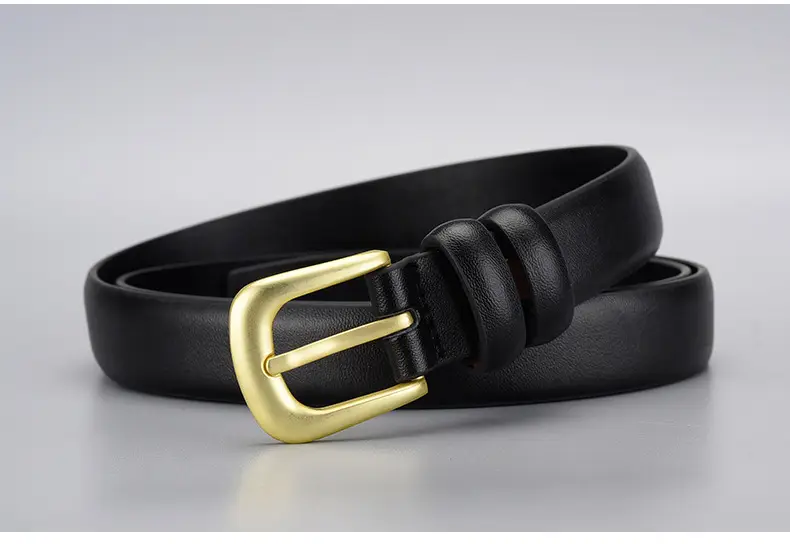 Black Gold Buckle Cowhide Belt for Women — feature 20