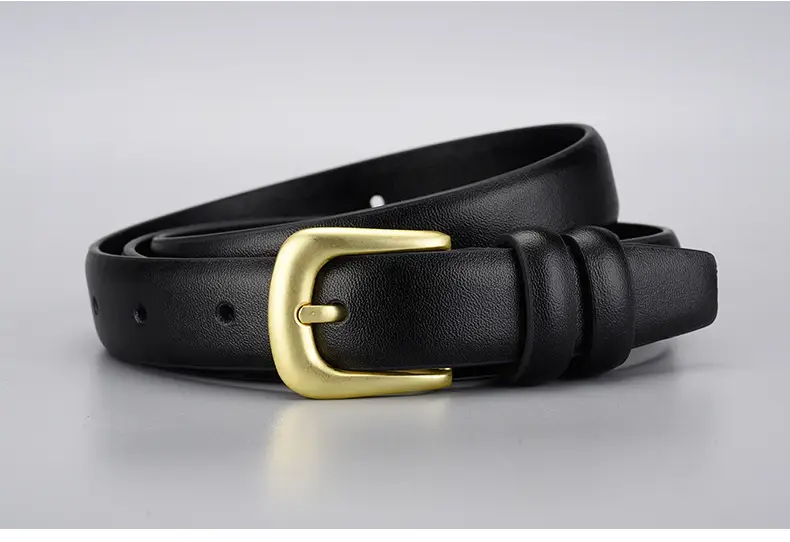 Black Gold Buckle Cowhide Belt for Women — feature 21