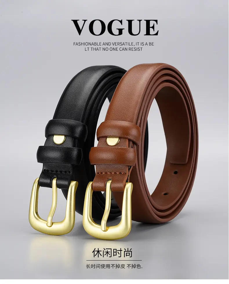 Black Gold Buckle Cowhide Belt for Women — feature 9