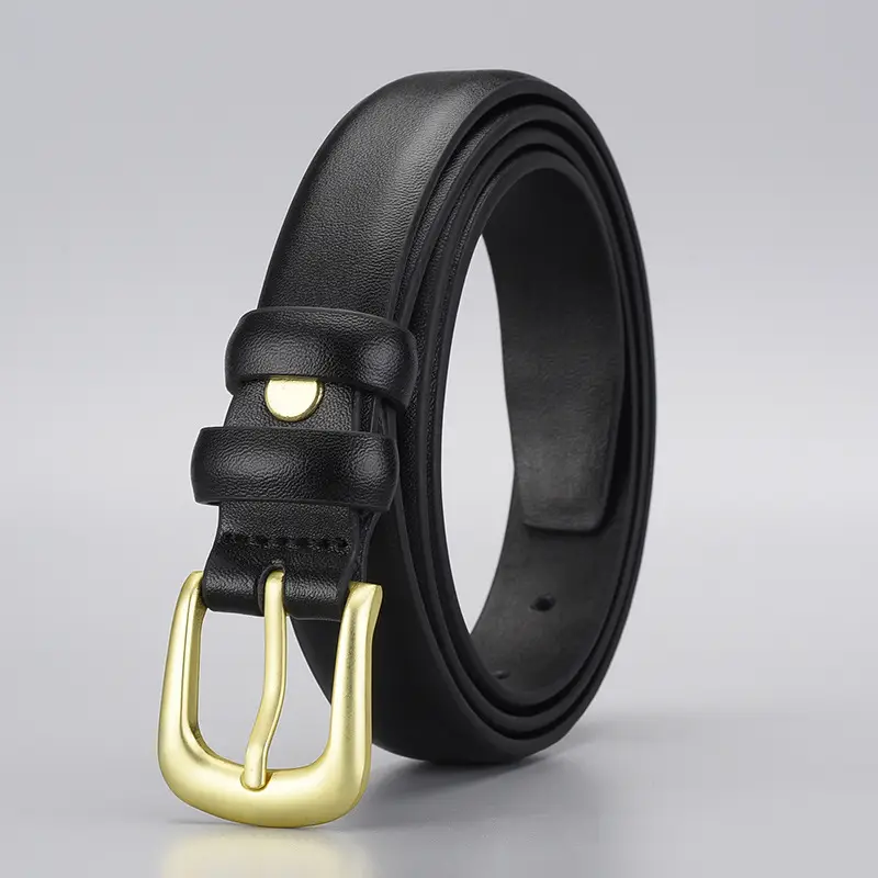 Black Gold Buckle Cowhide Belt for Women