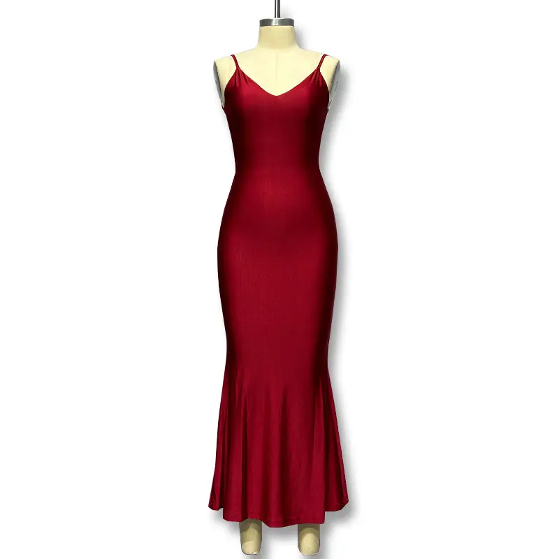 Red Mermaid Dress Deep V Backless Spaghetti Strap 2023