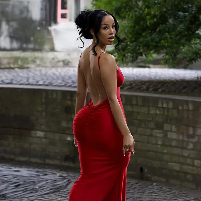 Red Mermaid Dress Deep V Backless Spaghetti Strap 2023 — feature 20