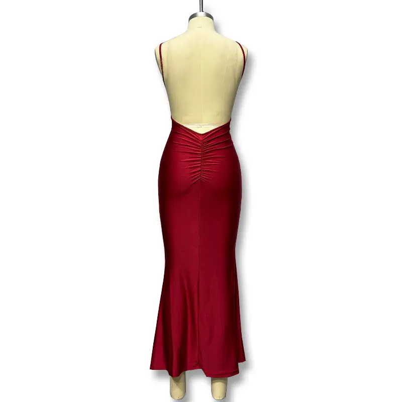 Red Mermaid Dress Deep V Backless Spaghetti Strap 2023 — feature 27