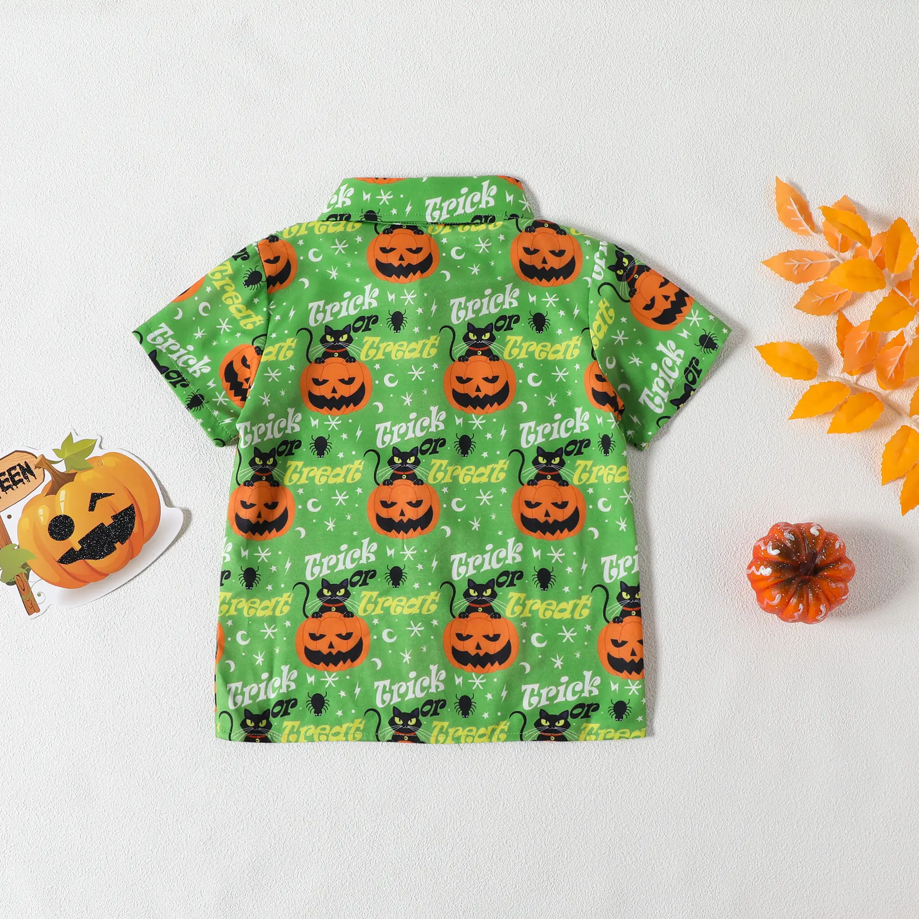 Boys Halloween Short Sleeve Pumpkin Print Shirt Shorts Set — feature 13