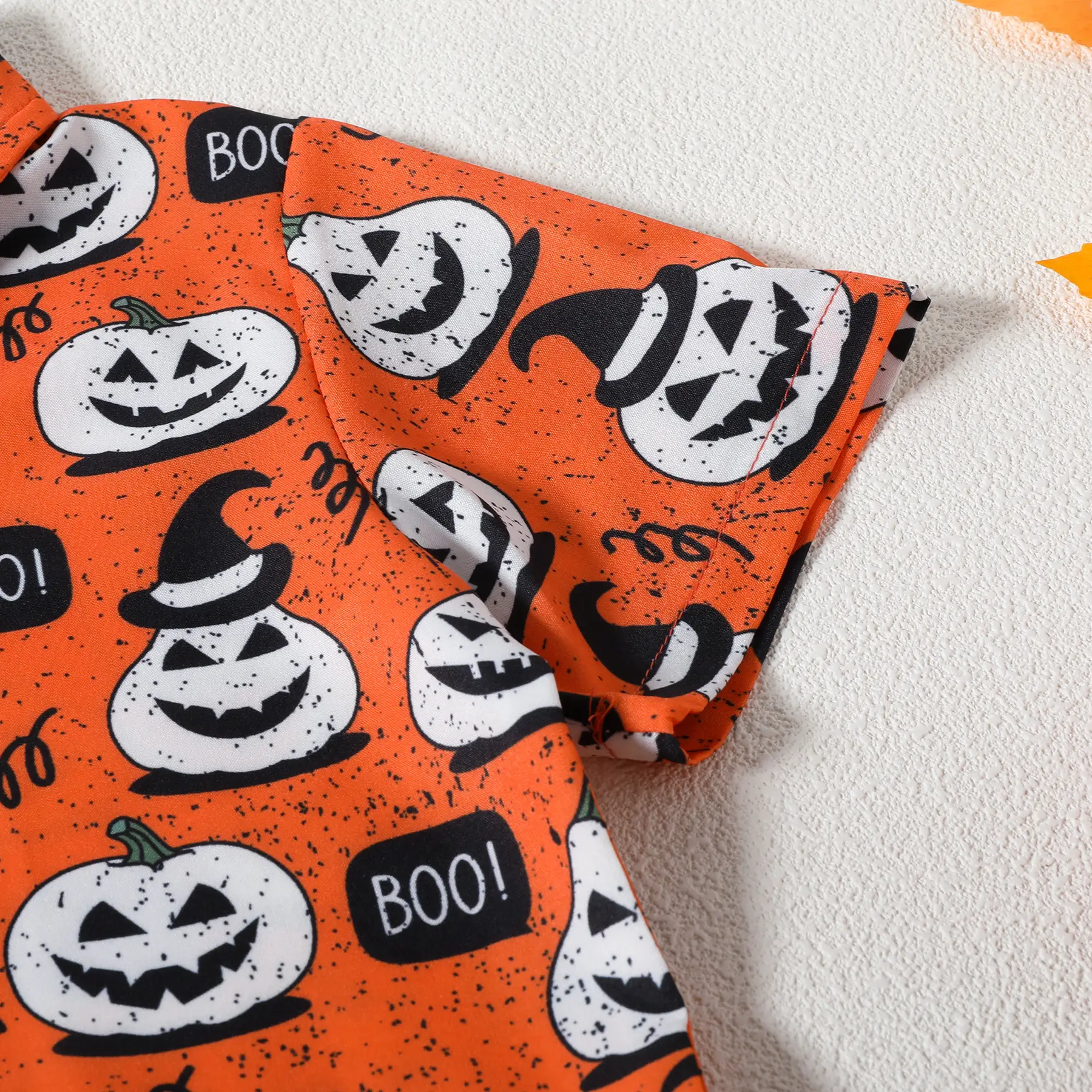 Boys Halloween Short Sleeve Pumpkin Print Shirt Shorts Set — feature 18