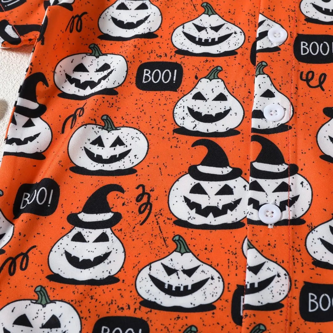 Boys Halloween Short Sleeve Pumpkin Print Shirt Shorts Set — feature 19