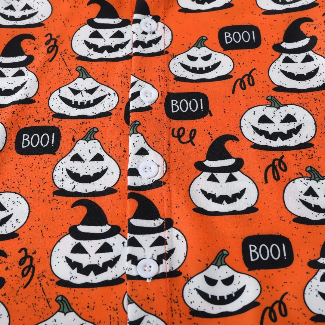 Boys Halloween Short Sleeve Pumpkin Print Shirt Shorts Set — feature 20