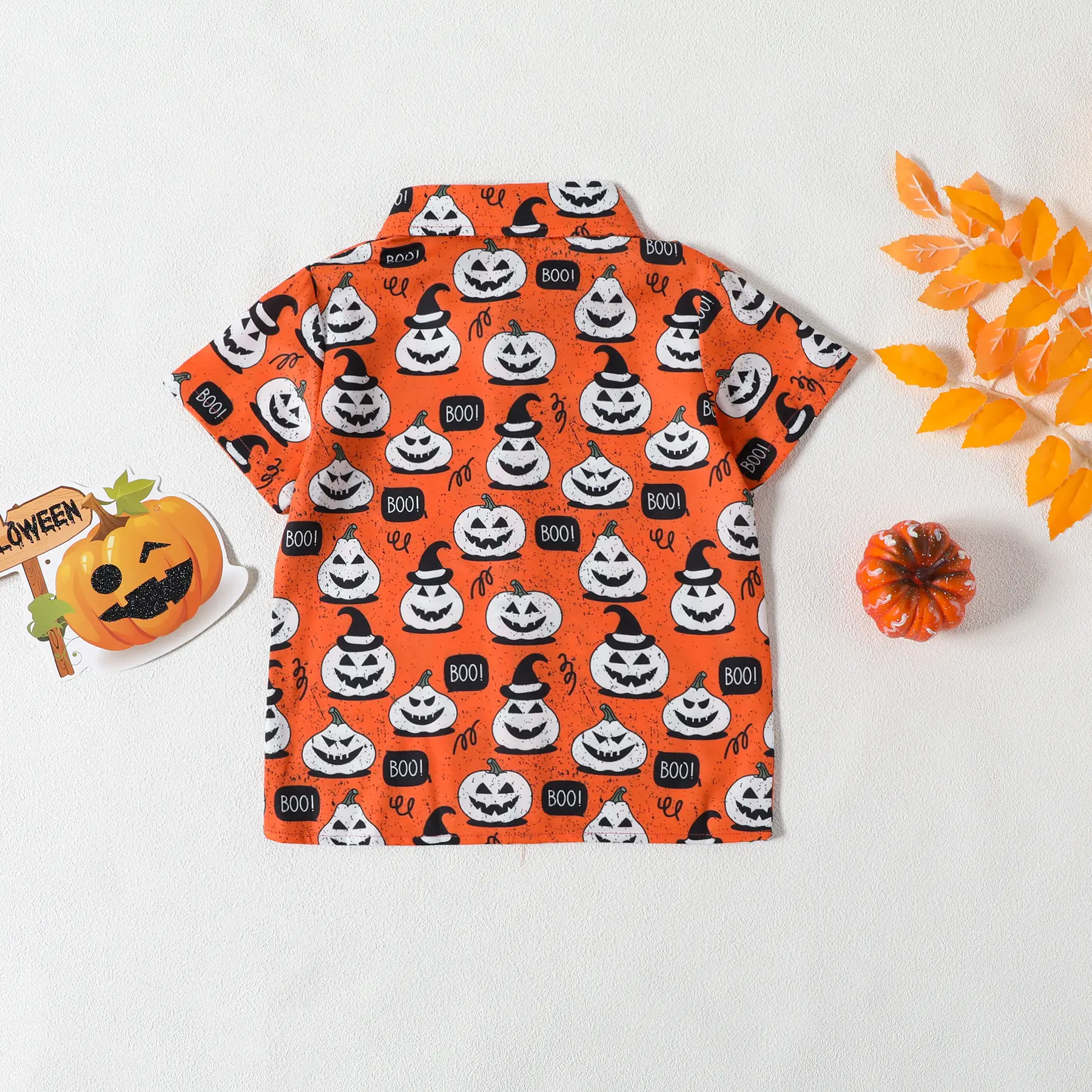 Boys Halloween Short Sleeve Pumpkin Print Shirt Shorts Set — feature 25