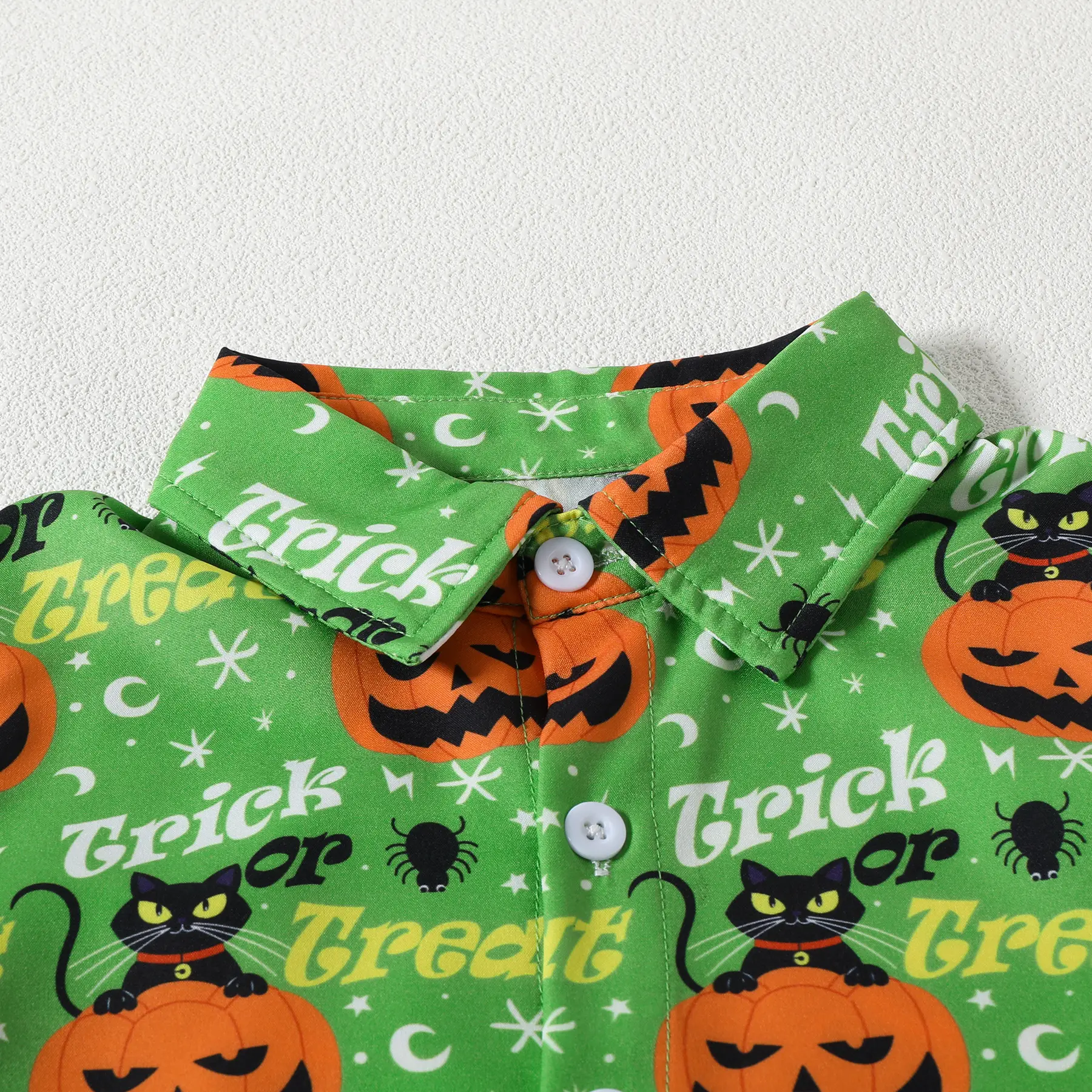 Boys Halloween Short Sleeve Pumpkin Print Shirt Shorts Set — feature 5