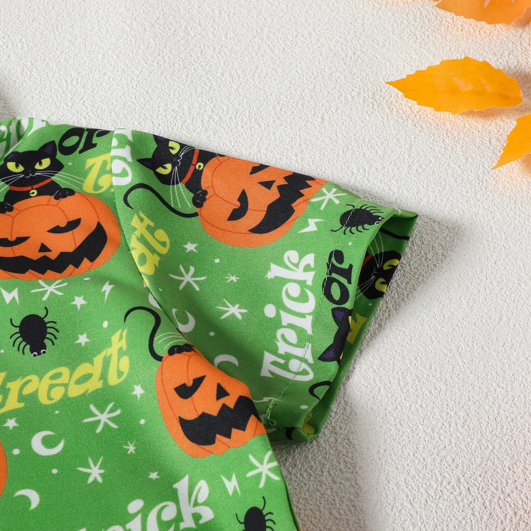 Boys Halloween Short Sleeve Pumpkin Print Shirt Shorts Set — feature 6