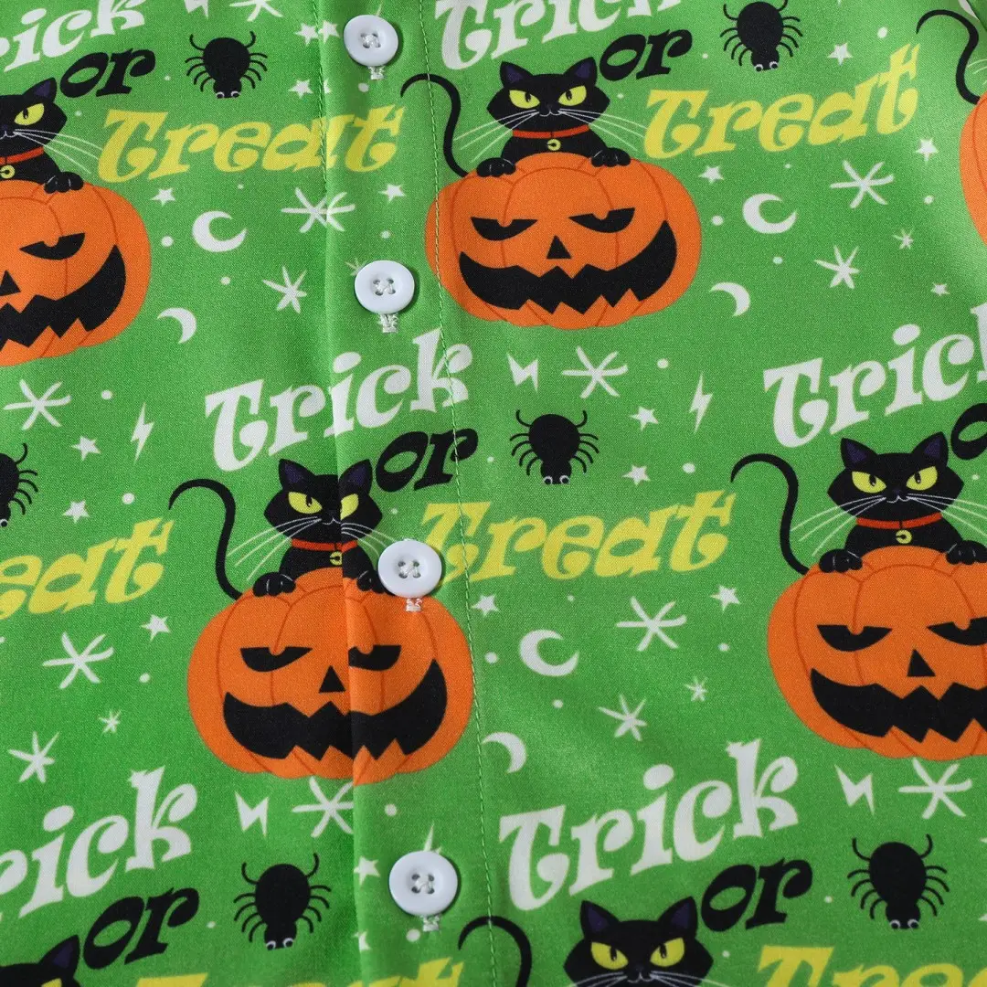 Boys Halloween Short Sleeve Pumpkin Print Shirt Shorts Set — feature 7